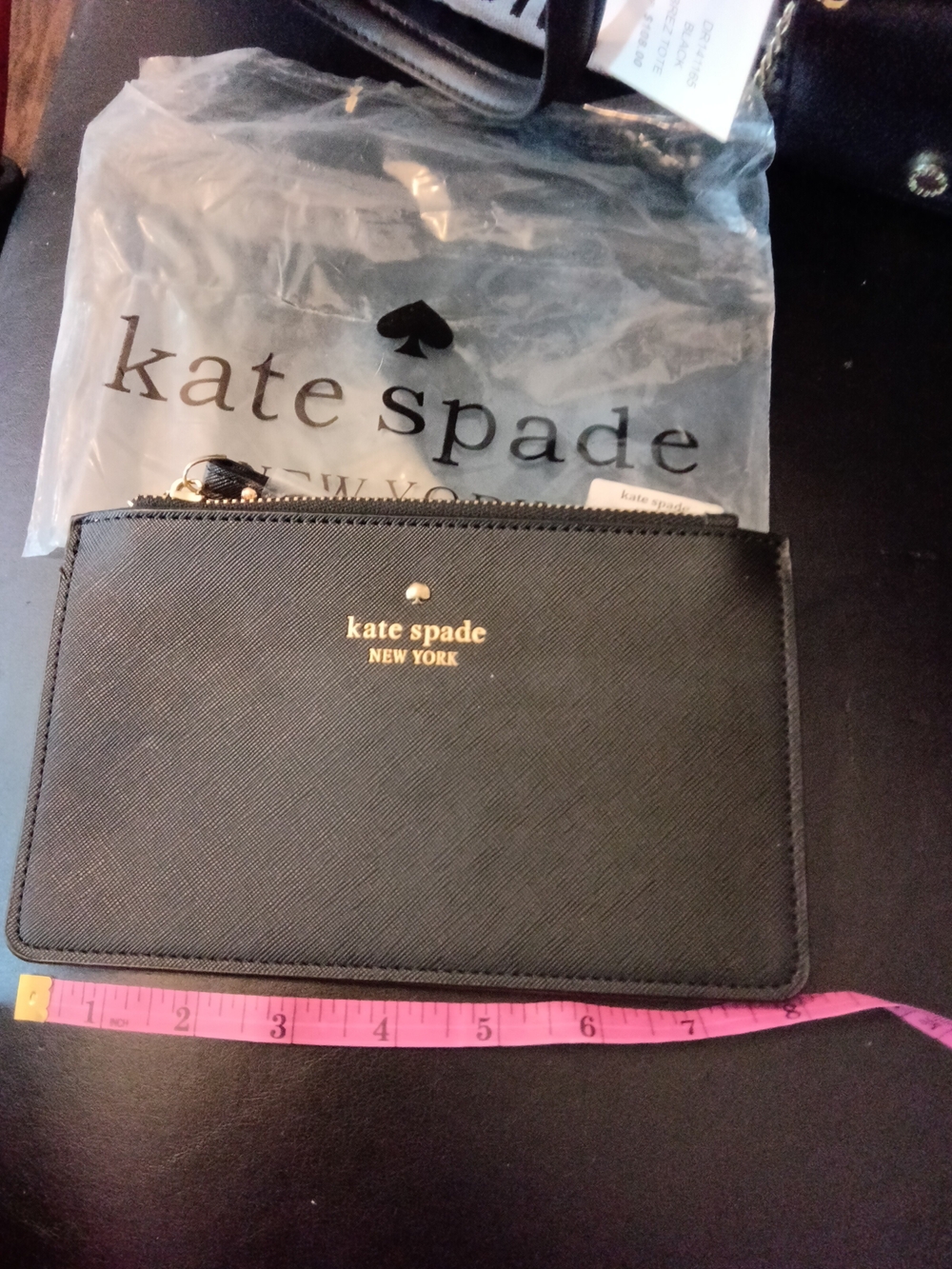 kate spade Black Leather Wristlet Clutch Flat Thin